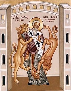 Icon of Ignatius being attacked by lions